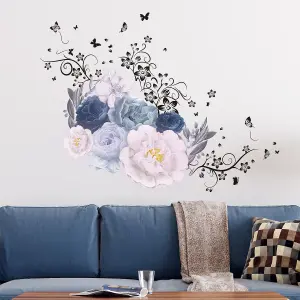 Walplus Butterfly Vine With Oversized Flowers Wall Stickers Mural Decal Room Decor