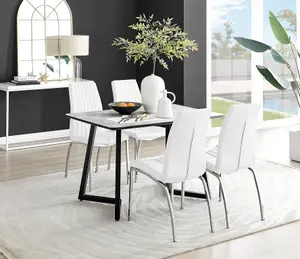 Furniturebox UK Carson White Marble Effect Dining Table & 4 White Isco Chairs