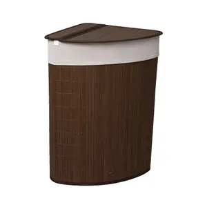 MantraRaj 58L Bamboo Laundry Basket Triangle Foldable Storage Hamper With Removable Washable Cover and Lid Laundry Bins Dark Brown