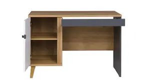 Memone Chic Computer Desk - Rustic Oak with White Matt & Graphite - W1100mm x H750mm x D500mm