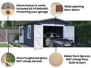 Wooden Double Garage Deore 3m x 5.5m Garden Drive Car Storage Tool Shed Workshop Log Cabin Roof Felt