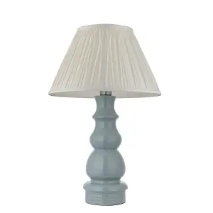 Luminosa Provence & Chatsworth Base & Shade Table Lamp Blue Grey Glaze, Satin Nickel Plate & Ivory Silk Fabric