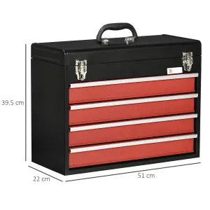 DURHAND Lockable 4 Drawer Tool Chest with Ball Bearing Slide Drawers Black