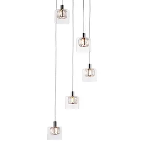 Multi Light Ceiling Pendant 5 Bulb Chrome & Crystal Chandelier Height Drop Lamp