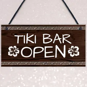 Red Ocean Tiki Bar Open Sign For Home Bar Man Cave Novelty Garden Decor Plaque Gifts