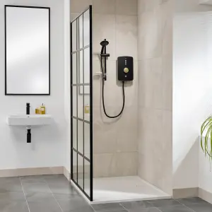 Triton Amala Matt Black Brass effect Manual Electric Shower, 9.5kW