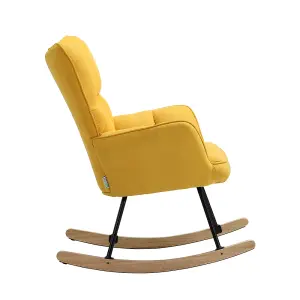 Yellow Linen Effect Rocking Chair Recliner Armchair with Rubber Wood Runner