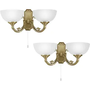 2 PACK Wall Light Colour Bronzed Cast Metal Shade White Satin Glass E14 2x40W