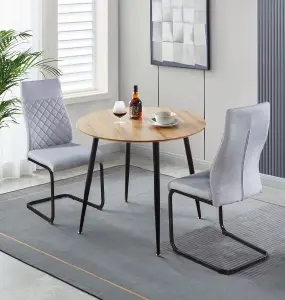 Hallowood Furniture Cullompton Round Dining Table 90cm with 2 High Back Grey Chairs