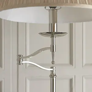 Luminosa Stanford 1 Light Swing Arm Floor Lamp Polished Nickel Plate with Beige Shade, E27