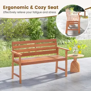 Costway Patio Hardwood Bench Outdoor Loveseat Backyard Wood 2-Seat Chair