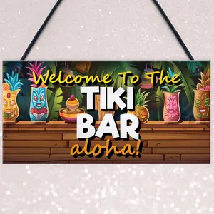 Red Ocean Tiki Bar Sign Hanging Bar Pub Plaque WELCOME Sign Aloha Cocktails Beach Decoration Garden Signs Friendship Gifts