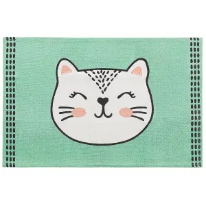 Cotton Kids Rug Cat Print 60 x 90 cm Green HOWRAH