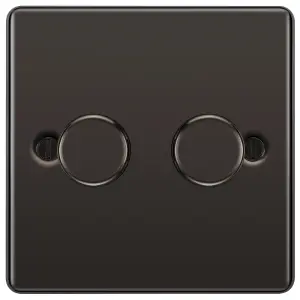 GoodHome Raised rounded profile Double 2 way 200W Dimmer switch Black 2 gang