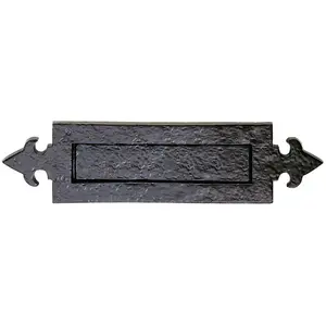 Fleur de Lys Design Letterbox Plate 250mm Fixing Centres Black Antique Finish