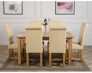 Oslo 150 x 90 cm Medium Oak Dining Table and 6 Chairs Dining Set with Washington Ivory Leather Chairs