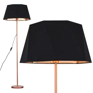 ValueLights Modern Floor Lamp In Copper Metal Finish With Black Copper Geometric Shade