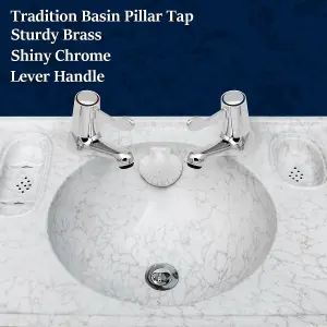 BATHWEST Basin Taps Pair Victorian Bathroom Sink Taps 1/4 Turn Chromed Brass Traditional Basin Pillar Taps