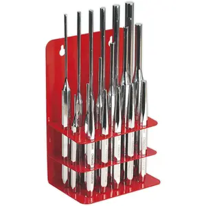 16 Piece Premium Steel Punch Set with Stand - Durable Hardened Chrome Vanadium