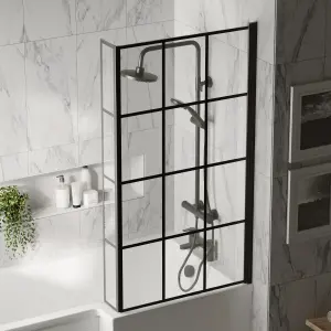 Black Frame 6mm Glass L Shaped Shower Bath Screen 1430 x 795 x 150mm