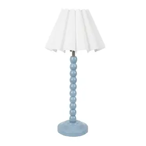 ValueLights Bobbins Powder Blue Table Lamp with White Scallop Tapered Lamp Shade and LED Bulb