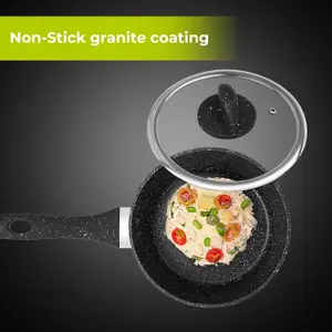 Royalford 20Cm Saucepan, Induction Safe Cookware, Non-Stick Granite Coating, Aluminium Multipurpose Sauce Pot, Black