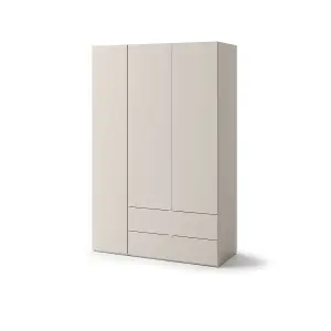 Spacious Cashmere Hinged Wardrobe H2010mm W1300mm D550mm - Modern Design with 3 Doors & 2 Drawers