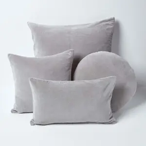 Homescapes Light Grey Velvet Cushion, 40 cm Round