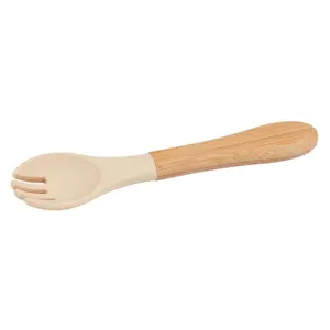 Bamboo Baby Weaning Fork with Silicone Tip - Beige