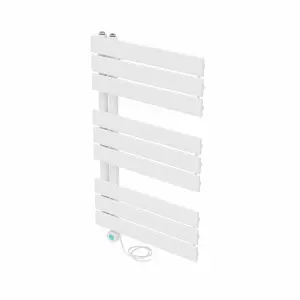 Rinse Bathrooms Prefilled Electric Heated Towel Rail with Timer Flat Panel Thermostatic Bathroom Towel Radiator White 826x500mm