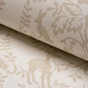 Grandeco Woodland Animals Damask Nursery Textured Wallpaper Natural Beige