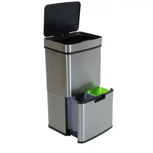 Fogg Stainless Steel Motion Sensor Multi-Compartment Rubbish & Recycling Bin - 62L