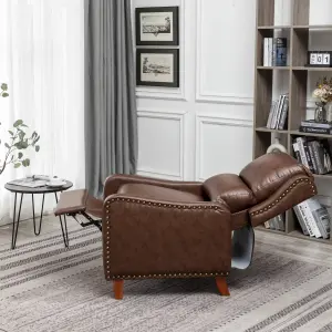 Recliner Upholstered Armchair PU Leather Padded Comfy Sofa Lounge Chair, Push Back Recliner with Rivet Decoration - Brown