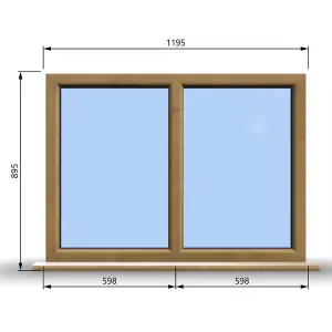 1195mm (W) x 895mm (H) Wooden Stormproof Window - 2 Non-Opening Windows - Toughened Safety Glass