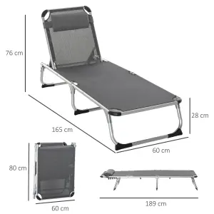 Outsunny Folding Outdoor Reclining Sun Lounger Chair Aluminium Frame Dark Grey