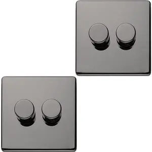 2 PACK 2 Gang Dimmer Switch 2 Way LED SCREWLESS BLACK NICKEL Light Dimming Wall