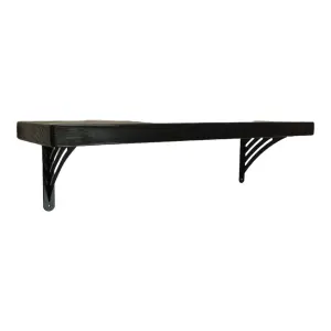 Solid Wood Handmade Rustical Shelf Black Ash 225mm 9 inch with Black Metal Bracket WAT Length of 220cm