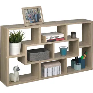 Floating Shelf Cassandra - retro style, 8 compartments, invisible installation, 85 x 48 x 16 cm - Wood light, oak Sonoma