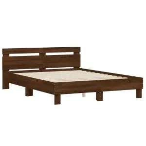 Berkfield Bed Frame with LED without Mattress Brown Oak 140x190 cm