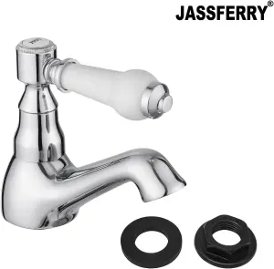 JASSFERRY Pair of Basin Pillar Taps Hot and Cold Water Bathroom Sink White Ceramic Lever, 1/2"