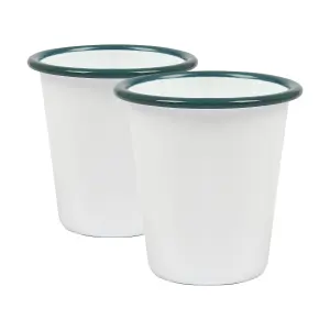 Argon Tableware White Enamel Tumblers - 300ml - Green - Pack of 2