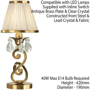 Esher Luxury Small Table Lamp Brass Crystal Beige Shade Traditional Bulb Holder