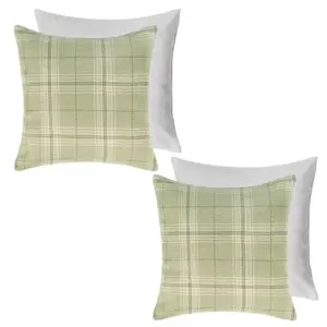 2 Pack Woven Check Filled Cushion Covers, Sage - 45x45cm