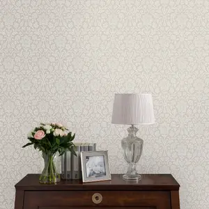 Laura Ashley Annecy Dove grey Damask Smooth Wallpaper