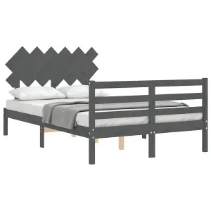 Berkfield Bed Frame with Headboard Grey Double Solid Wood