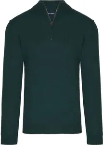 House Of Bruar Men's Country Lambswool T-Zip Jumper - Bottle Green