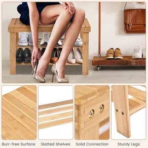 Costway 3-Tier Bamboo Shoe Bench Shoe Rack Organizer Entryway Bench Stand Display Shelf