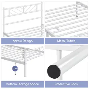 Minimalist Metal Slatted Bed Platform with Arrow Design Headboard White / Single (3')