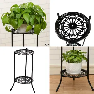 2-Tier Black Vintage Design Metal Plant Stand Vertical Display Rackwith Delicate Trays 50cm (H)