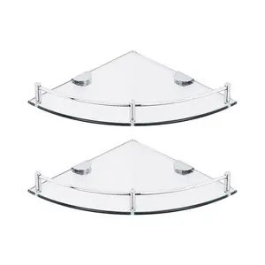 Glass Corner Wall Shelf Set Of 2 (Set of 2) Silver